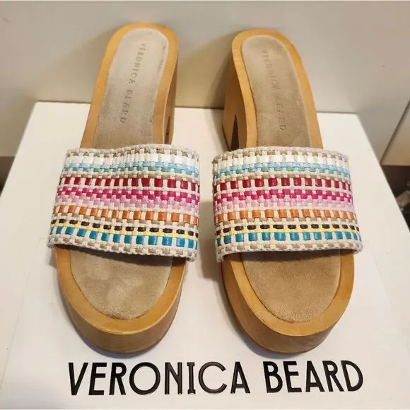 Veronica Beard Hannalee Woven Vamp w/Gold Studs Mules Sz.6.5 Ret.$330 in Dustbag - Picture 6 of 16